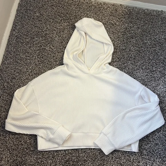 ALO Yoga Cream Ribbed Hoodie - Picture 2 of 4